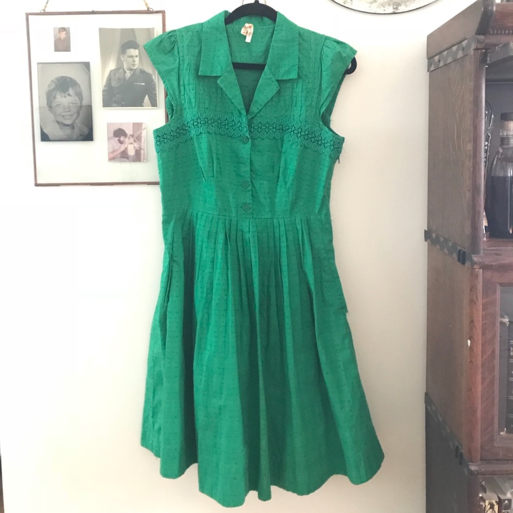 Anthropology green summer semi-casual dress